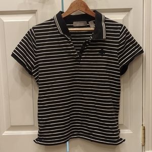 Liz Claiborne knit black and white striped polo